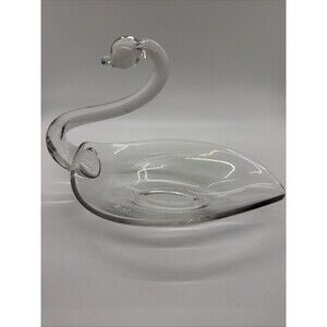 Vintage clear glass swan, Tiffin Duncan & Miller 1950s 6" Candy Nut Dish Bowl